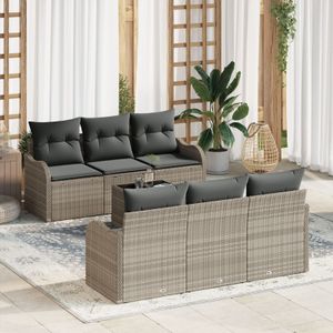 vidaXL 7-teiliges Garten-Sofa-Set mit Kissen Hellgrau Poly-Rattan