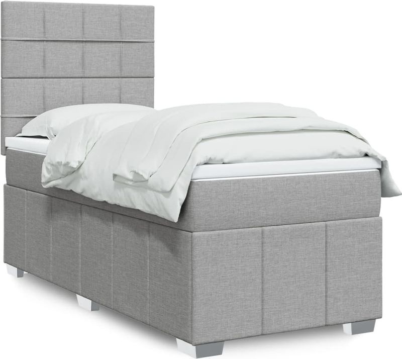 vidaXL Boxspringbett mit Matratze Hellgrau 100x200 cm Stoff