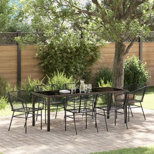 vidaXL 7-teiliges Garten-Esszimmer-Set Schwarz Poly-Rattan