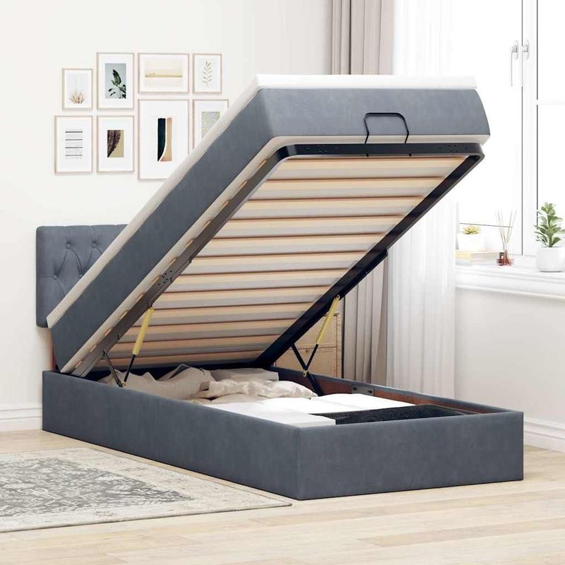 vidaXL Ottoman-Bett mit Matratze Dunkelgrau 100x200 cm Samt
