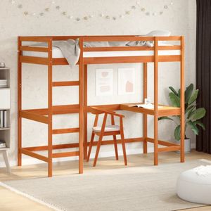 vidaXL Hochbett mit Schreibtisch Wachsbraun 90x200cm Massivholz Kiefer