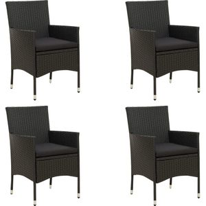 vidaXL Gartenstühle mit Kissen 4 Stk. Poly Rattan Schwarz