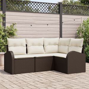 vidaXL 4-teiliges Garten-Sofa-Set mit Kissen Braun Poly Rattan,  2-Sitzer Garten-Sofa mit Stauraum & Kissen Braun Poly Rattan
