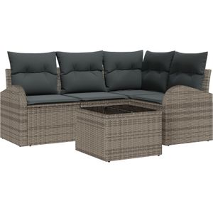 vidaXL 4-tlg. Garten-Sofagarnitur mit Kissen Schwarz Poly Rattan