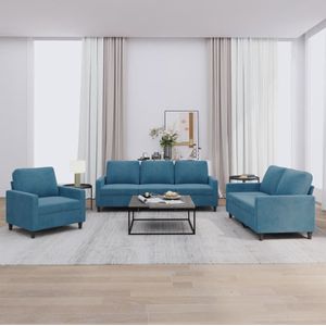 vidaXL 3-tlg. Sofagarnitur mit Kissen Blau Samt