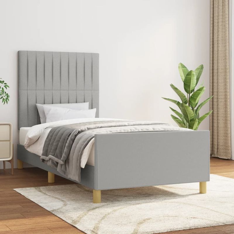 vidaXL Bettgestell ohne Matratze Hellgrau 90x190 cm Stoff