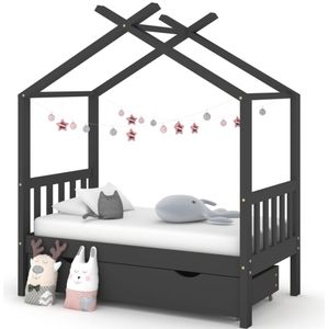 vidaXL Kinderbett mit Schublade Dunkelgrau Massivholz Kiefer 70x140 cm
