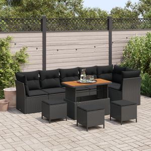 vidaXL 10-teiliges Garten-Sofa-Set mit Kissen Schwarz Poly-Rattan Akazie,  4-teiliges Garten-Esszimmer-Set mit Kissen Schwarz Poly-Rattan Akazie