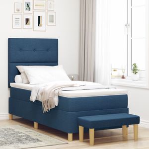 vidaXL Boxspringbett mit Matratze & Bank Blau 90x190 cm Stoff