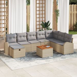 vidaXL 9-teiliges Garten Sofa Set mit Kissen Beige Poly Rattan