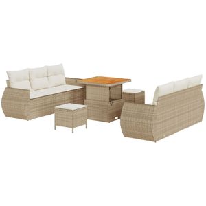 vidaXL 9-teiliges Garten Sofa Set mit Kissen Beige Poly Rattan Akazie,  3-teiliges Garten Ess Set mit Kissen Beige Poly Rattan Akazie