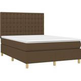 vidaXL Boxspringbett mit Matratze & LED Dunkelbraun 140x200 cm Stoff