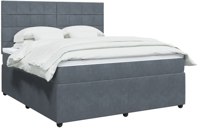 vidaXL Boxspringbett mit Matratze Dunkelgrau 180x200 cm Samt