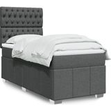vidaXL Boxspringbett mit Matratze Dunkelgrau 90x200 cm Stoff
