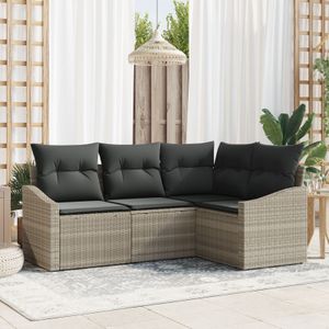 vidaXL 4-teilige Garten-Essgruppe mit Kissen in Hellgrau aus Poly-Rattan