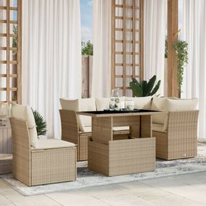 vidaXL 6-tlg. Garten-Sofagarnitur mit Kissen Beige Poly Rattan