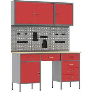 vidaXL 8-tlg. Werkstattschrank-Set mit Stecktafel Rot MDF und Metall