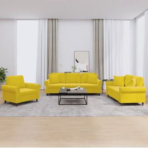 vidaXL 3-tlg. Sofagarnitur mit Kissen Gelb Samt