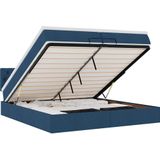 vidaXL Ottoman-Bett mit Matratzen & LEDs Blau 200x200 cm Stoff