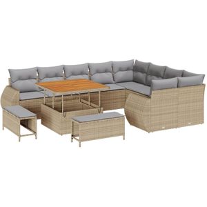 vidaXL 12-teiliges Garten Sofa Set mit Kissen Beige Poly Rattan Akazie,  3-teiliges Garten Esszimmer Set mit Kissen Beige Poly Rattan Akazie