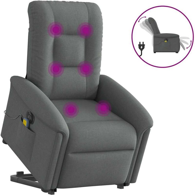 vidaXL Elektrischer Massagesessel mit Aufstehhilfe Dunkelgrau Stoff