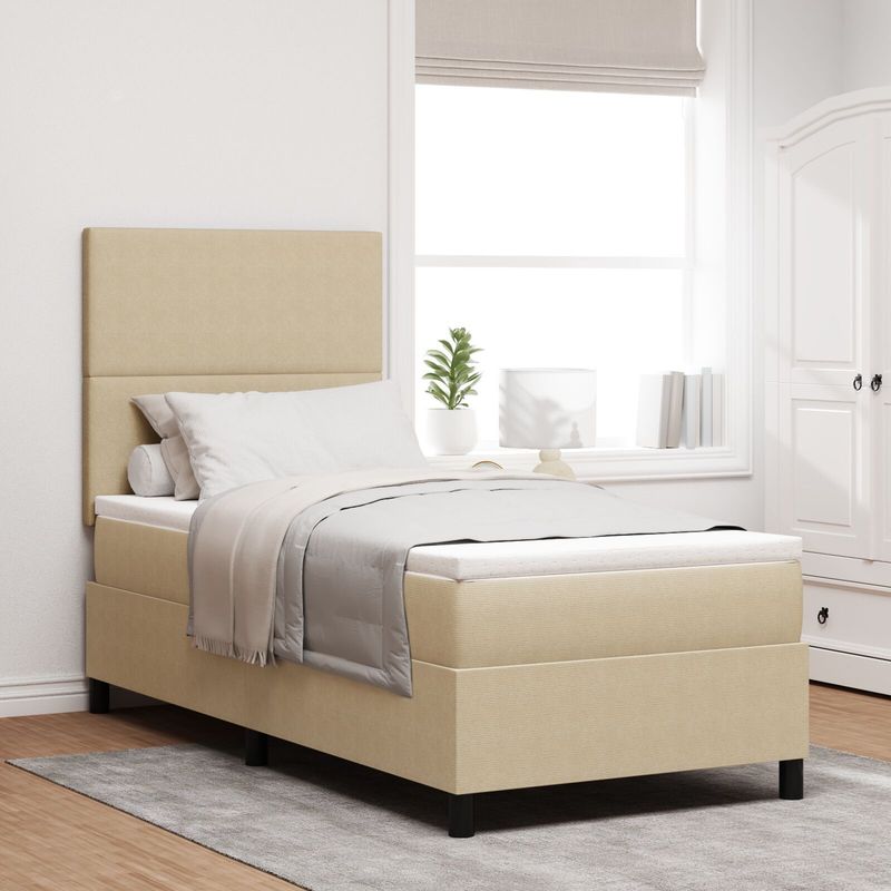 vidaXL Boxspringbett mit Matratze Beige Corduroy Stoff 90 x 200 cm