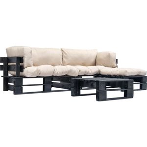 vidaXL 4-tlg. Paletten-Lounge-Set mit Kissen in Sandfarben Holz