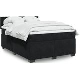 vidaXL Boxspringbett mit Matratze Schwarz 160x200 cm Samt