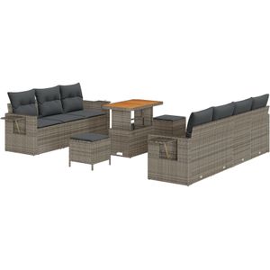 vidaXL 10-teiliges Garten Sofa Set mit Kissen Grau Poly Rattan Akazie,  3-teiliges Garten Essset mit Kissen Grau Poly Rattan Akazie