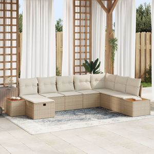 vidaXL 8-teiliges Garten-Sofa Set mit Kissen Beige Poly-Rattan