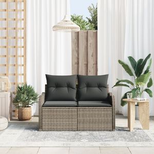 vidaXL 2-Sitzer Gartensofa mit Stauraum und Kissen Grau Poly Rattan