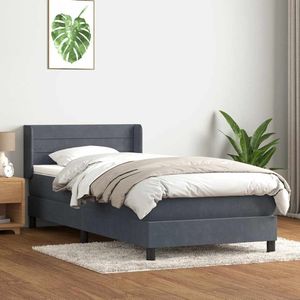 vidaXL Boxspringbett mit Matratze Dunkelgrau 90x220 cm Samt