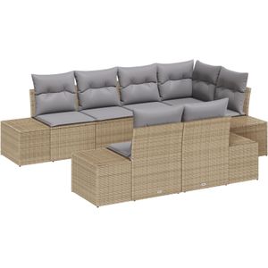 vidaXL 7-teiliges Garten Sofa Set mit Kissen Beige Poly Rattan