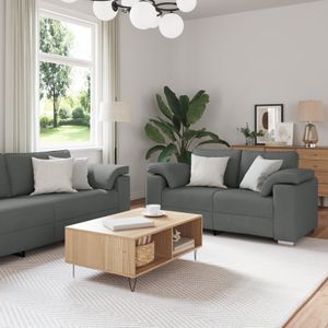 vidaXL 2-tlg. Sofagarnitur mit Kissen Dunkelgrau Stoff
