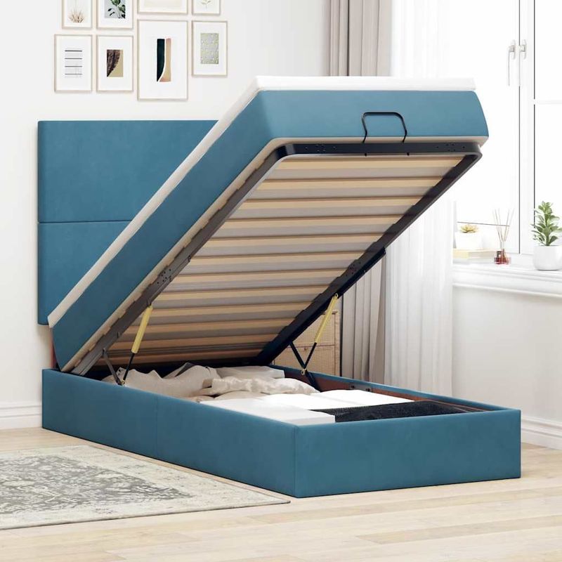 vidaXL Ottoman-Bett mit Matratzen Dunkelblau 90x200 cm Samt