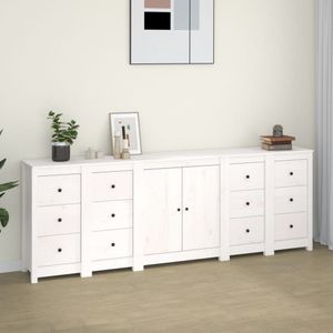 vidaXL Sideboard Weiß 230x35x80 cm Massivholz Kiefer