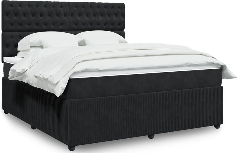 vidaXL Boxspringbett mit Matratze Schwarz 180x200 cm Samt