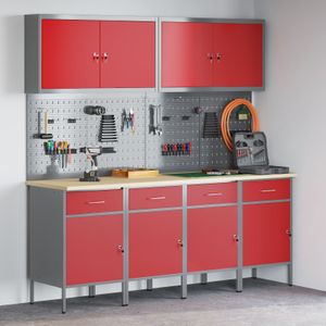 vidaXL 10-tlg. Werkstattschrank-Set mit Stecktafel Rot MDF Metall