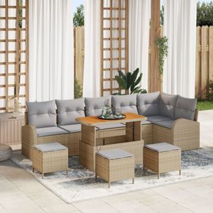 vidaXL 9-teiliges Garten Sofa Set mit beigen Kissen aus Poly Rattan,  2-Sitzer Garten Sofa mit beigen Kissen aus Poly Rattan,  3-teiliges Garten Esstisch Set mit beigen Kissen aus Poly Rattan
