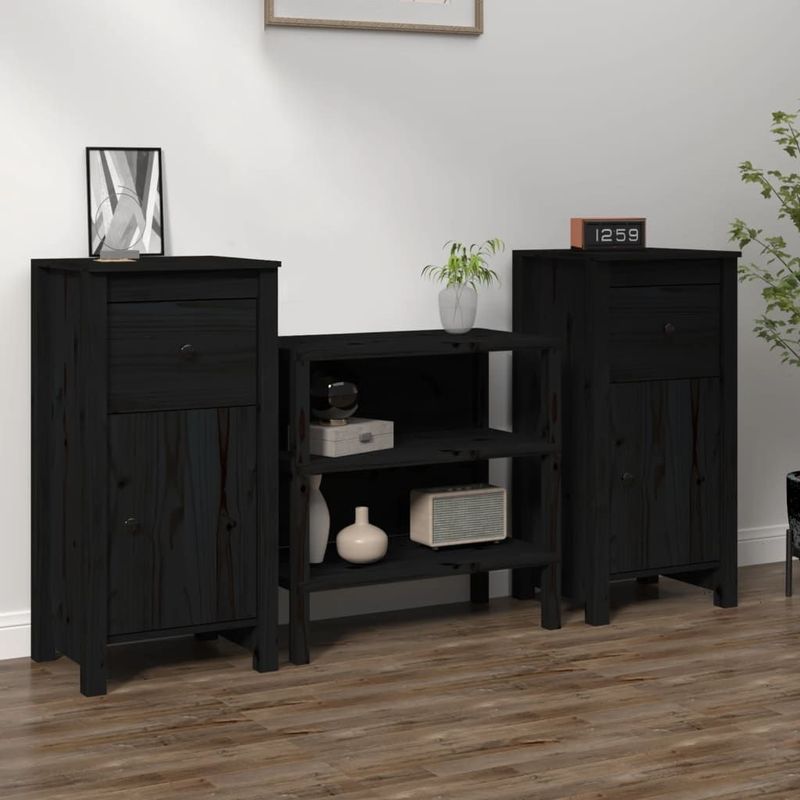vidaXL Sideboards 2 Stk. Schwarz 40x35x80 cm Massivholz Kiefer
