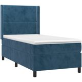 vidaXL Boxspringbett mit Matratze & LED Dunkelblau 90x200 cm Samt