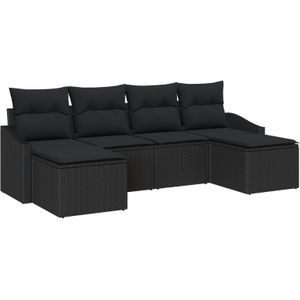 vidaXL 6-teiliges Gartensofa-Set mit Kissen Schwarz Poly Rattan