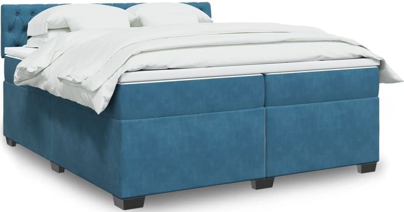 vidaXL Boxspringbett mit Matratze Blau 200x200 cm Samt