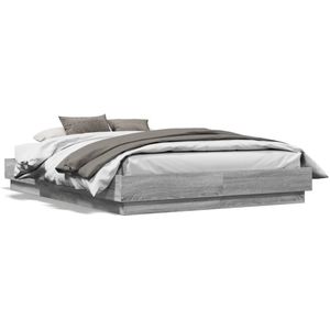 vidaXL Bettgestell mit LED Grau Sonoma-Eiche 140x190 cm