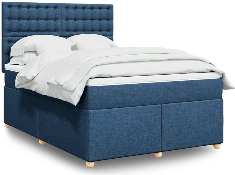 vidaXL Boxspringbett mit Matratze Blau 140x190 cm Stoff
