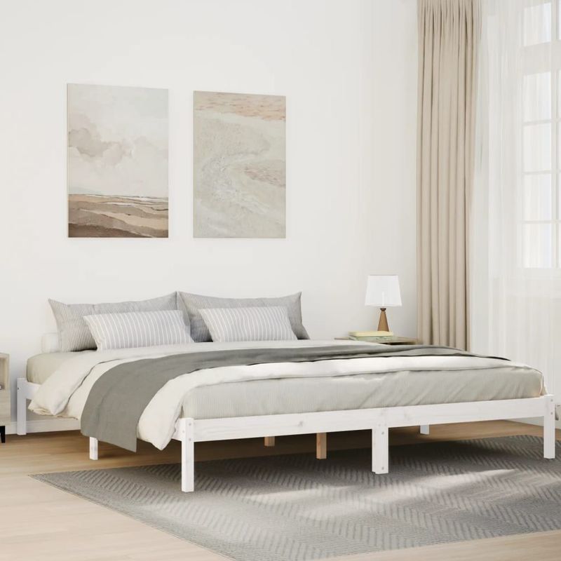 vidaXL Massivholzbett Extra Lang ohne Matratze Weiß 180x210 Kieferholz