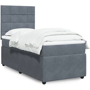vidaXL Boxspringbett mit Matratze Dunkelgrau 90x200 cm Samt