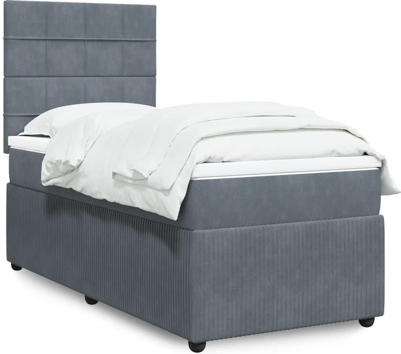vidaXL Boxspringbett mit Matratze Dunkelgrau 90x200 cm Samt