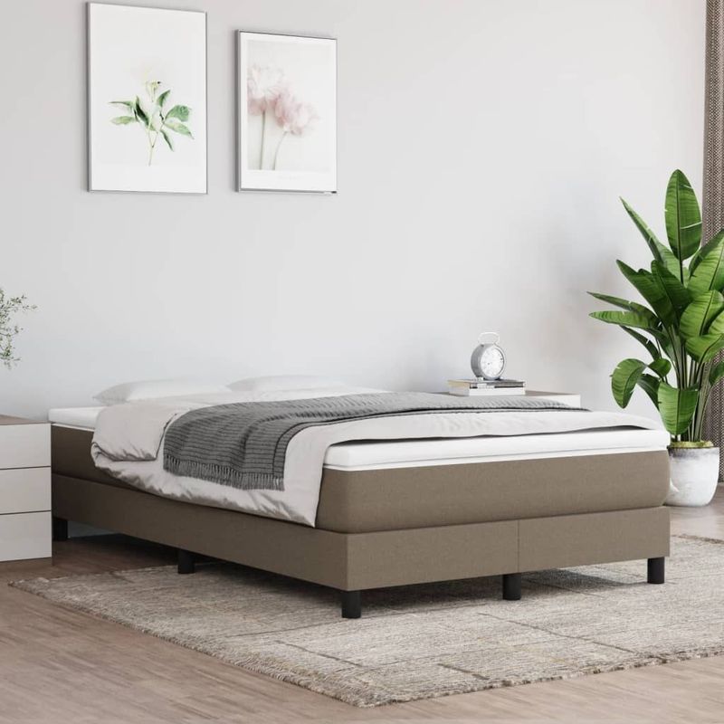vidaXL Boxspringbett mit Matratze Taupe 120x200 cm Stoff
