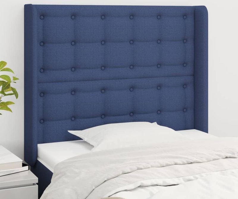 vidaXL Kopfteil mit Ohren Blau 103x16x118/128 cm Stoff